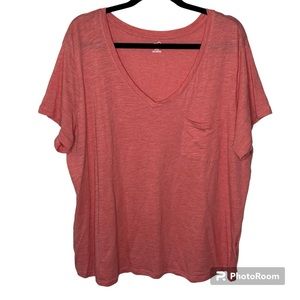 Eddie Bauer T-Shirt Women’s XXXL Heathered Red V-neck Short Sleeve Pocket